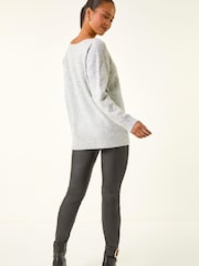Roman Grey Petite Sequin Cable Knit Jumper - Image 3 of 5