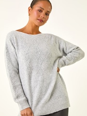 Roman Grey Petite Sequin Cable Knit Jumper - Image 4 of 5