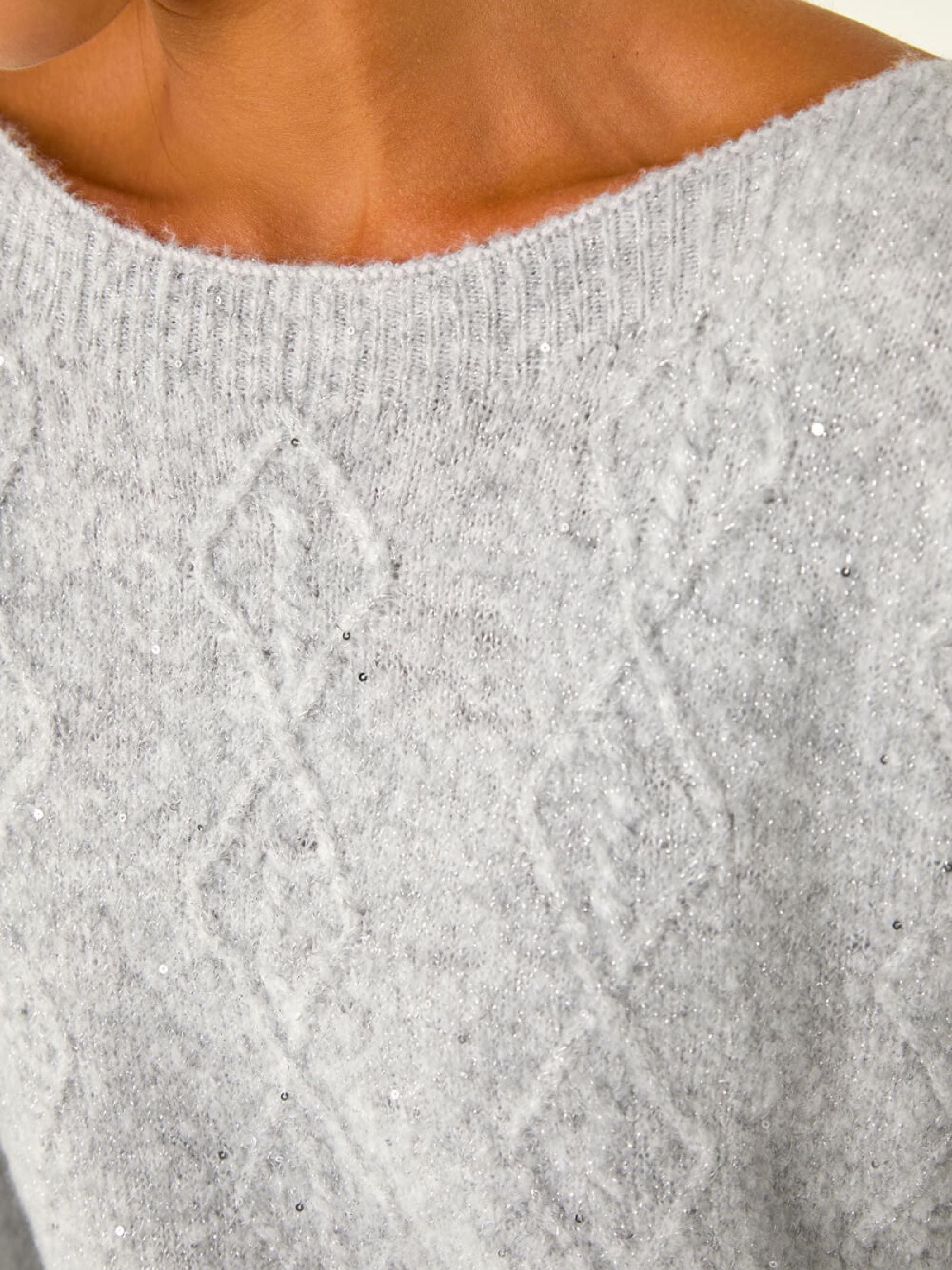 Buy Roman Grey Petite Sequin Cable Knit Jumper from Next Romania