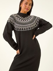 Roman Black Petite Fairisle Knit Dress - Image 1 of 5