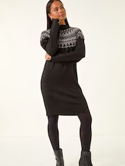 Roman Black Petite Fairisle Knit Dress - Image 2 of 5