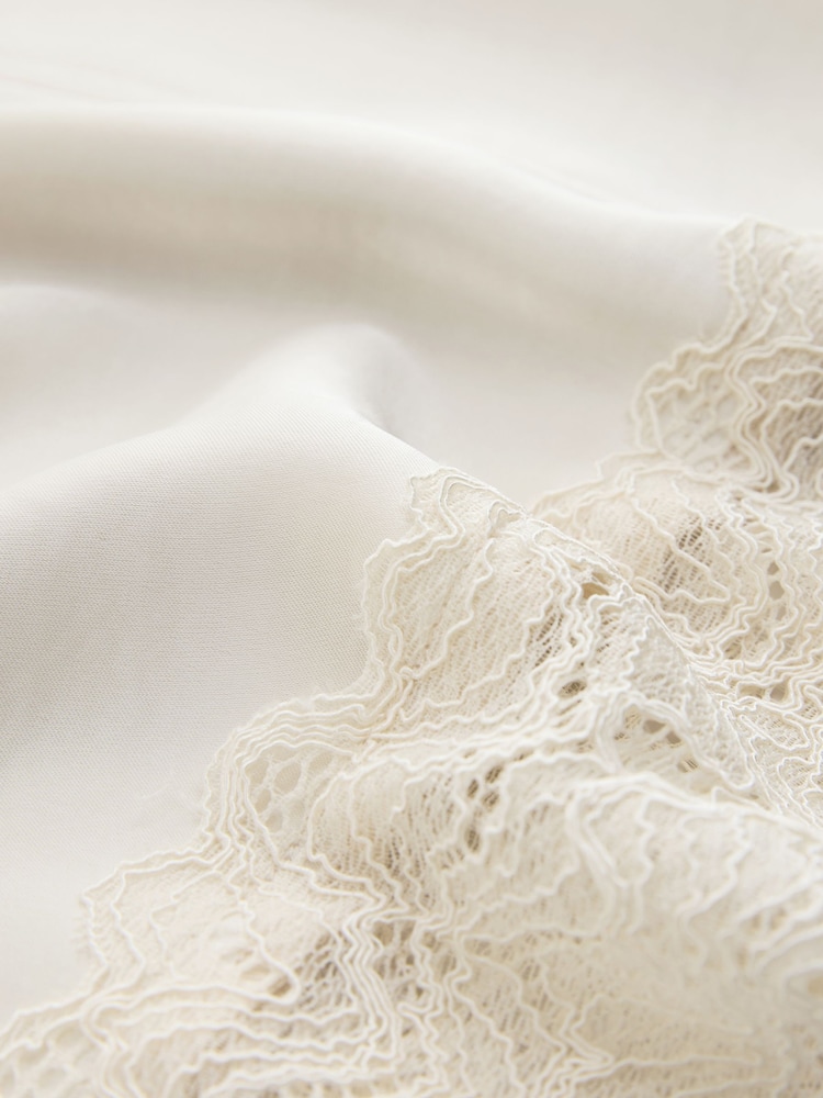 Cream Satin V-Neck Lace Trim Top - Image 7 of 7 Cream Satin V-Neck Lace Trim Top - Image 7 of 7