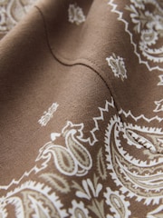 Chocolate Brown Scarf Print Linen Rich Tailored Peplum Top - Image 3 of 3