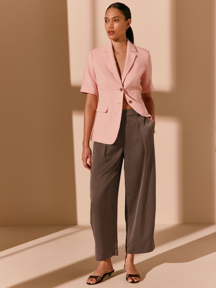 Brown Satin Barrel Tailored Trousers - Image 1 of 9