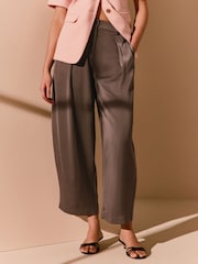 Brown Satin Barrel Tailored Trousers - Image 2 of 9
