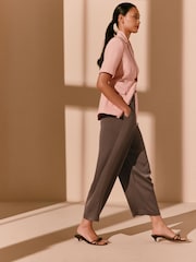 Brown Satin Barrel Tailored Trousers - Image 3 of 9