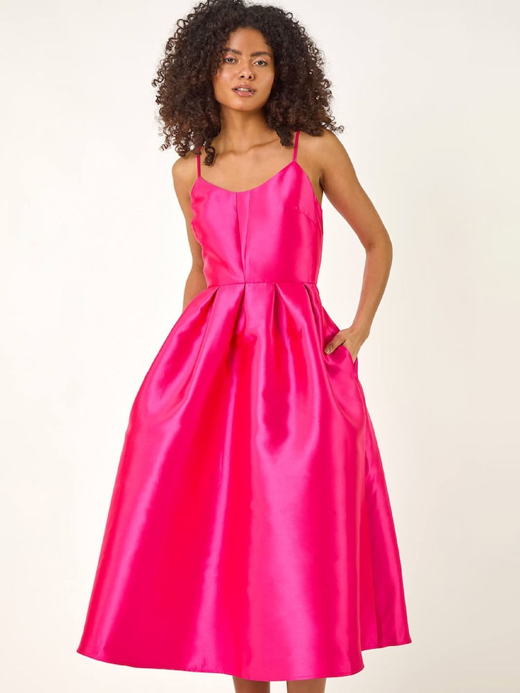 Roman Pink Twill Cami Pleated Midi Dress - Image 2 of 5 Roman Pink Twill Cami Pleated Midi Dress - Image 2 of 5