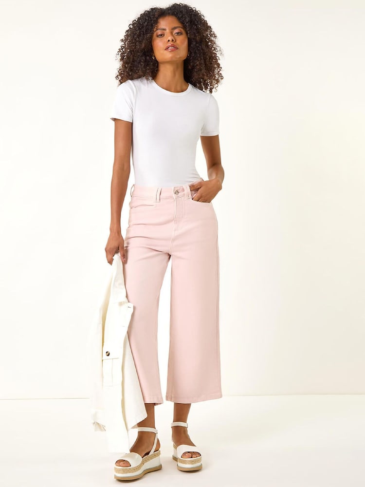Roman Pink Denim Pocket Detail Wide Leg Trousers - Image 2 of 5
