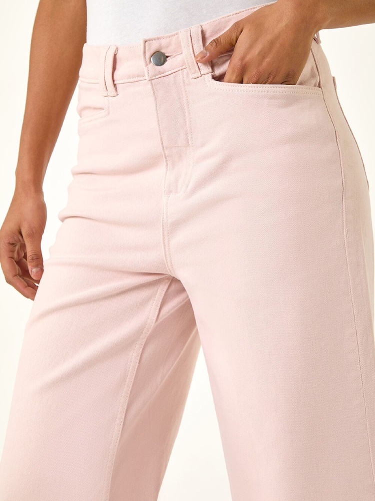 Roman Pink Denim Pocket Detail Wide Leg Trousers - Image 5 of 5