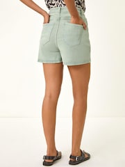 Roman Green High Waisted Denim Stretch Shorts - Image 3 of 5