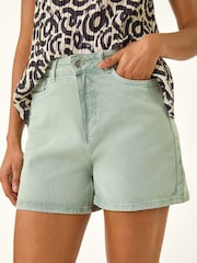Roman Green High Waisted Denim Stretch Shorts - Image 5 of 5