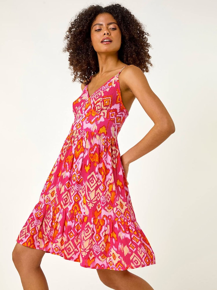 Roman Pink Print V-Neck Button Dress - Image 1 of 5