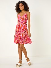 Roman Pink Print V-Neck Button Dress - Image 2 of 5