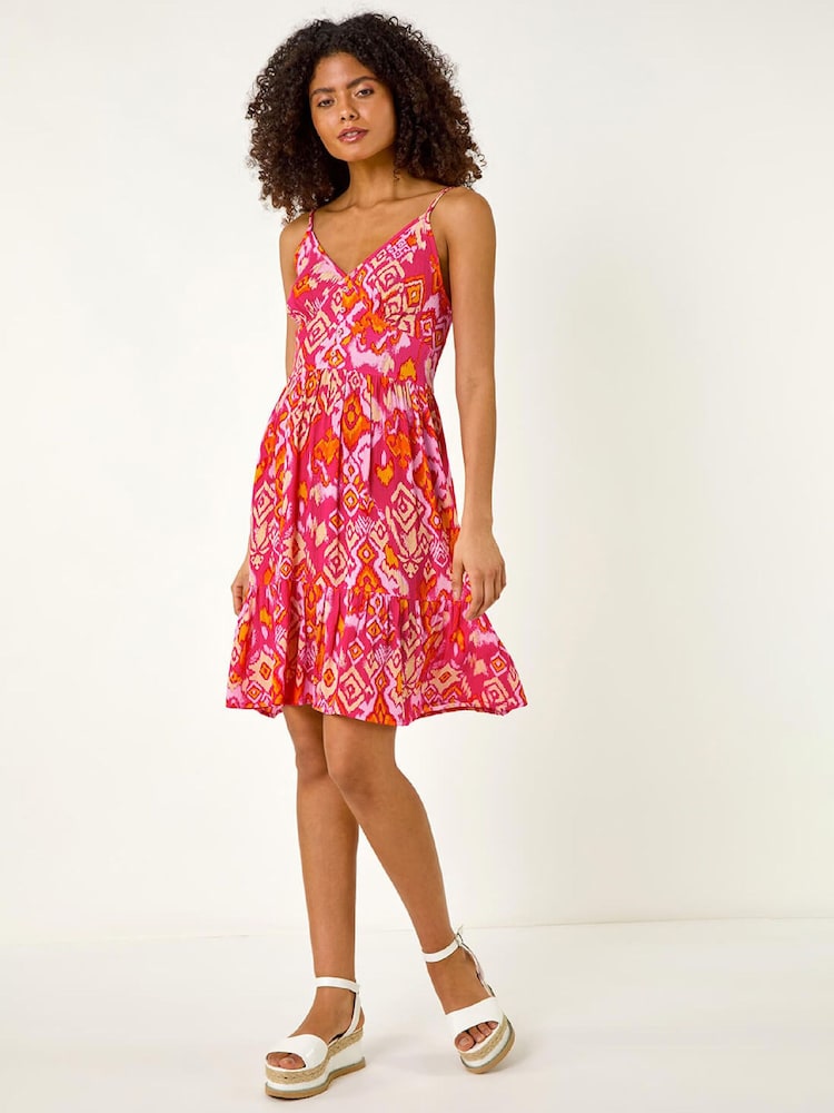 Roman Pink Print V-Neck Button Dress - Image 2 of 5