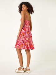 Roman Pink Print V-Neck Button Dress - Image 3 of 5