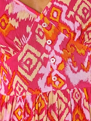 Roman Pink Print V-Neck Button Dress - Image 5 of 5