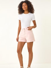 Roman Pink High Waisted Denim Stretch Shorts - Image 2 of 5