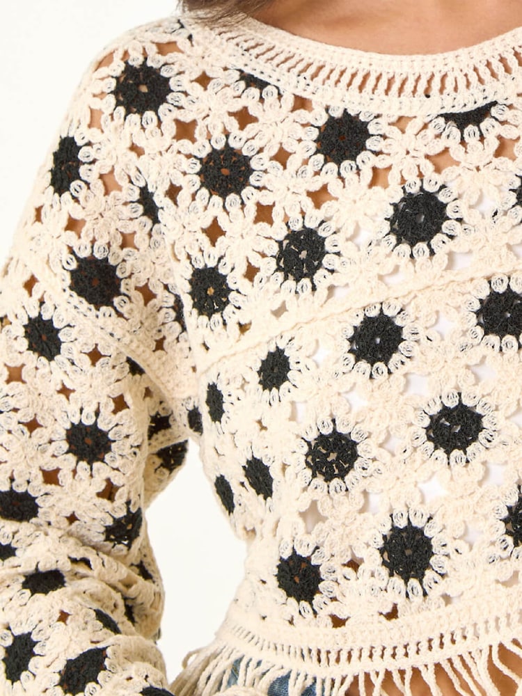 Roman Natural Crochet Tassel Hem Crop Jumper - Image 5 of 5 Roman Natural Crochet Tassel Hem Crop Jumper - Image 5 of 5