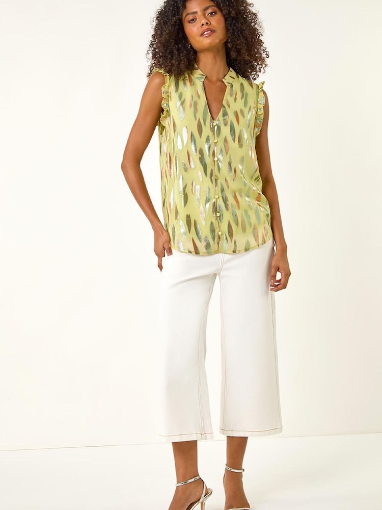 Roman Yellow Foil Print Sleeveless Blouse - Image 2 of 5
