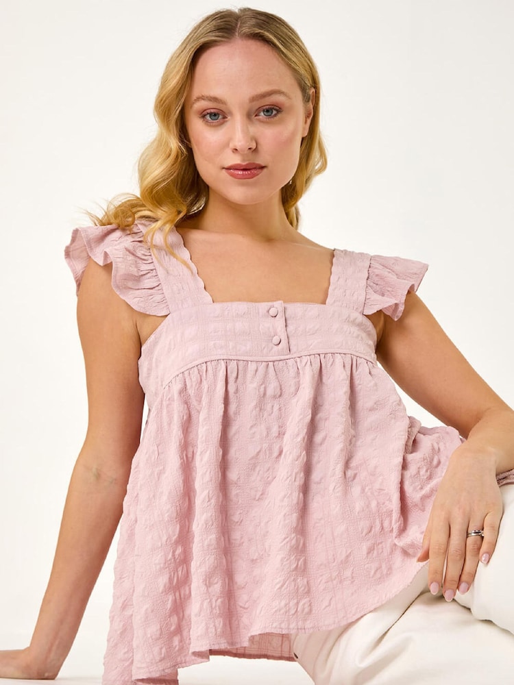 Roman Pink Textured Bubble Button Cami Top - Image 1 of 5 Roman Pink Textured Bubble Button Cami Top - Image 1 of 5