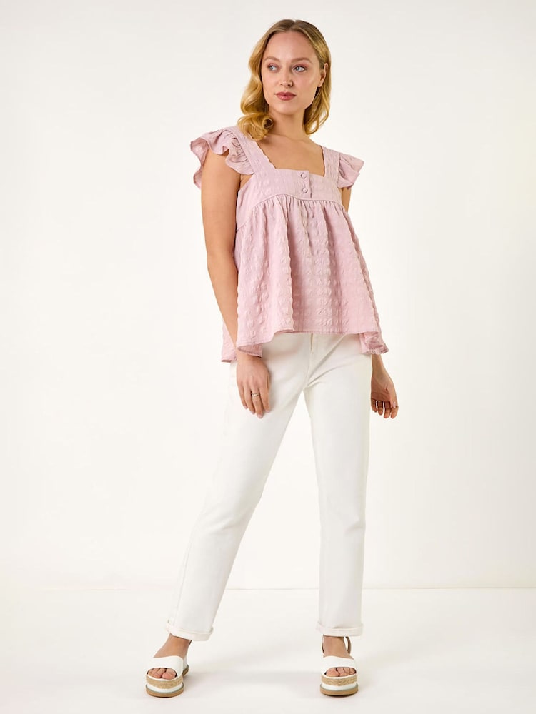 Roman Pink Textured Bubble Button Cami Top - Image 2 of 5 Roman Pink Textured Bubble Button Cami Top - Image 2 of 5