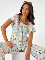 Roman Patchwork Palm Ruffle Shirt - صورة 1 من 5