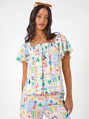 Roman Patchwork Palm Ruffle Shirt - صورة 4 من 5