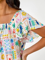 Roman Patchwork Palm Ruffle Shirt - صورة 5 من 5