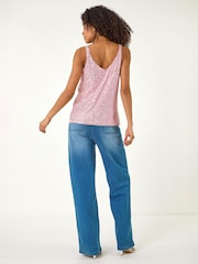 Ροζ - Μπλούζα Cami με Roman στολίδια και παγιέτες - Εικόνα 3 από 5