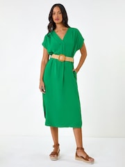Roman Green Wrap Front Belted Midi Dress - Image 2 of 5