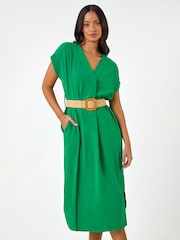 Roman Green Wrap Front Belted Midi Dress - Image 4 of 5