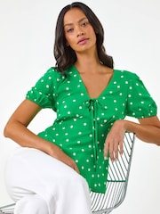 Roman Green Spot Print Tie Front Shirt - Image 1 of 5