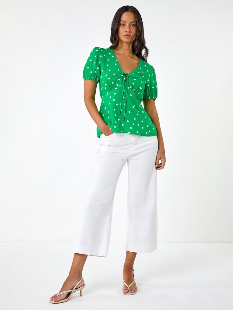 Roman Green Spot Print Tie Front Shirt - Image 2 of 5