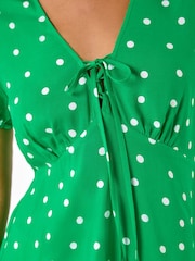 Roman Green Spot Print Tie Front Shirt - Image 5 of 5