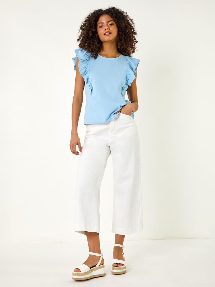 Roman Blue Short Sleeve Ruffle Stretch T-Shirt - Image 2 of 5 Roman Blue Short Sleeve Ruffle Stretch T-Shirt - Image 2 of 5