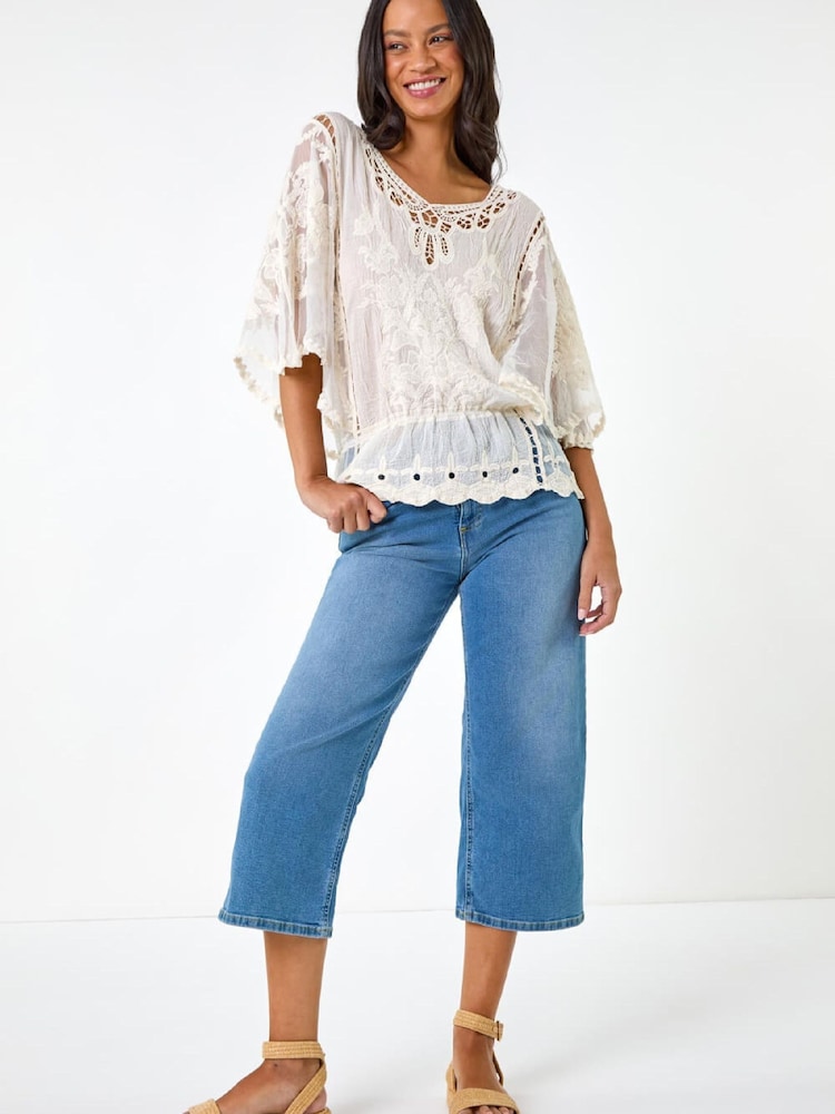 Roman White Butterfly Lace Blouse - Image 2 of 5 Roman White Butterfly Lace Blouse - Image 2 of 5