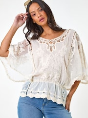 Roman White Butterfly Lace Blouse - Image 4 of 5