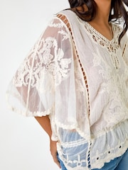 Roman White Butterfly Lace Blouse - Image 5 of 5