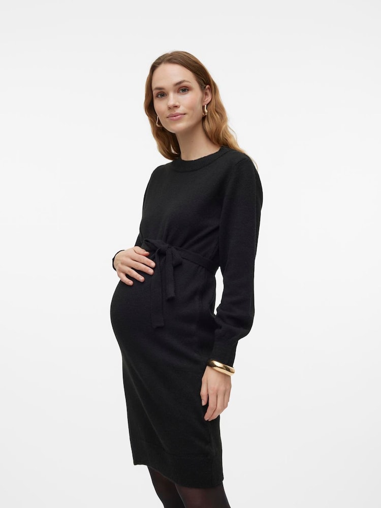 Mamalicious Black Knitted Belt Dress - Image 1 of 5 Mamalicious Black Knitted Belt Dress - Image 1 of 5