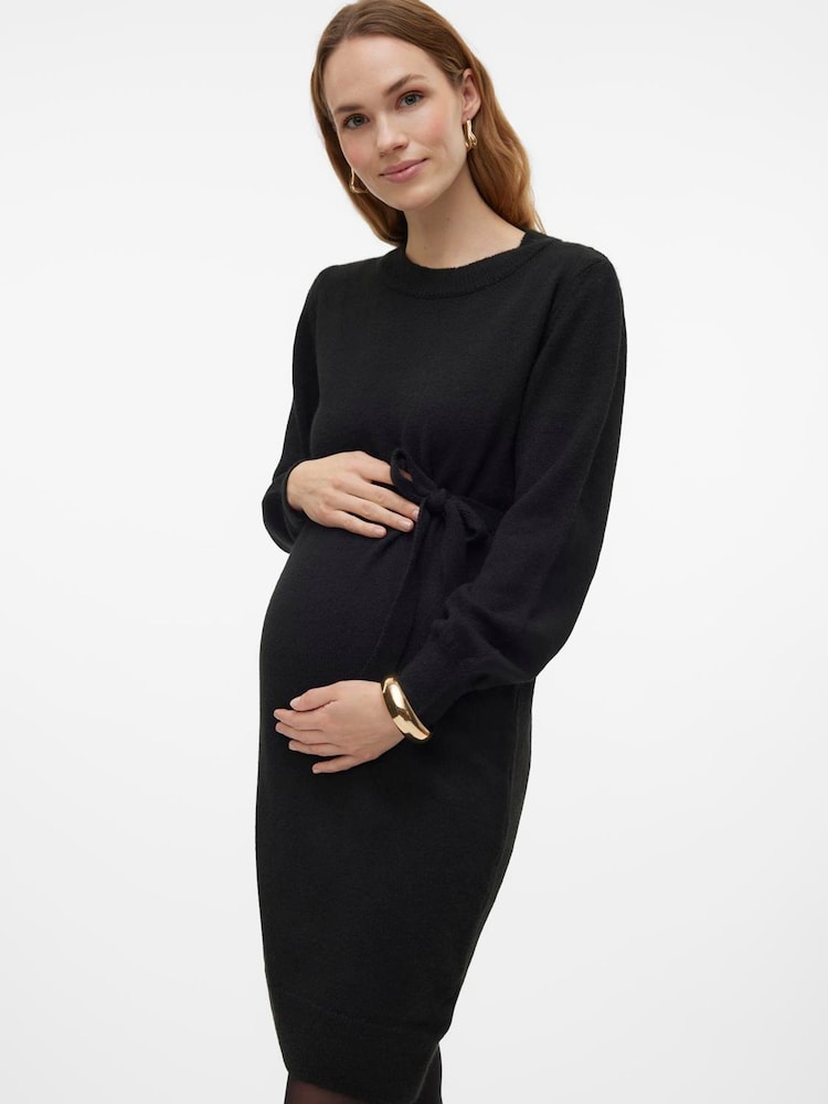 Mamalicious Black Knitted Belt Dress - Image 2 of 5 Mamalicious Black Knitted Belt Dress - Image 2 of 5