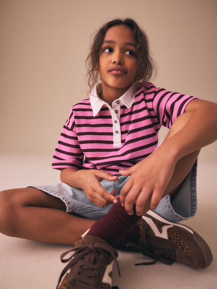 Pink Stripe Short Sleeve Rugby Top (3-16yrs) - Image 1 of 8