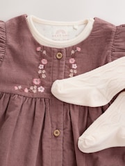 Chocolate Brown Floral Baby Pinafore Bodysuit And Tights 3 Piece Set (0mths-2yrs) - Image 3 of 12