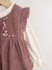 Chocolate Brown Floral Baby Pinafore Bodysuit And Tights 3 Piece Set (0mths-2yrs) - Image 5 of 12