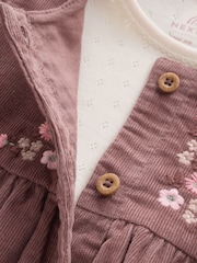 Chocolate Brown Floral Baby Pinafore Bodysuit And Tights 3 Piece Set (0mths-2yrs) - Image 7 of 12