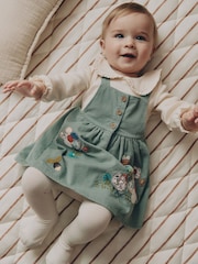 Teal Blue Baby Pinafore Bodysuit And Tights 3 Piece Set (0mths-2yrs) - Image 1 of 4