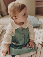 Teal Blue Baby Pinafore Bodysuit And Tights 3 Piece Set (0mths-2yrs) - Image 2 of 4