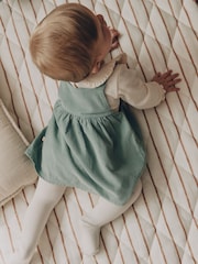 Teal Blue Baby Pinafore Bodysuit And Tights 3 Piece Set (0mths-2yrs) - Image 3 of 4
