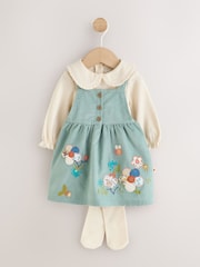 Teal Blue Baby Pinafore Bodysuit And Tights 3 Piece Set (0mths-2yrs) - Image 8 of 10