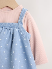 Denim Spot Baby Pinafore, Long Sleeve Bodysuit And Tights 3 Piece Set (0mths-2yrs) - Image 4 of 11