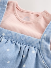 Denim Spot Baby Pinafore, Long Sleeve Bodysuit And Tights 3 Piece Set (0mths-2yrs) - Image 5 of 11